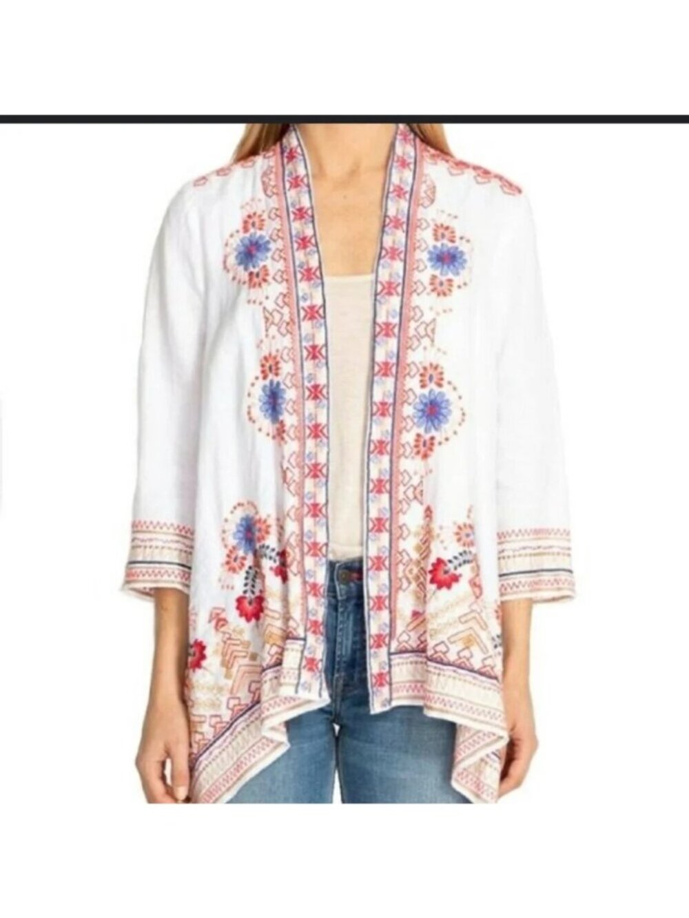 Johnny Was Womens Fredrique Draped Open Front Cardigan Size Medium Linen Boho
